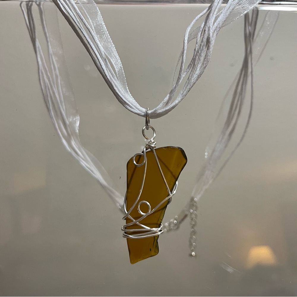 upcycled seaglass silver wrapped pendant